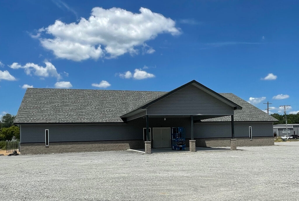 Exterior of completed Church of Christ commercial building in Arkansas following ground-up construction